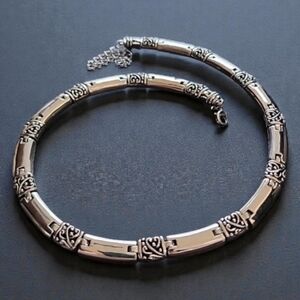 Lia Sophia Silver Tone Bar Link Necklace Collar Scrolled Chain Layering 16 - 18"